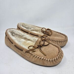 MINNETONKA Pile Lined Hardsole Moccasin Slippers Women's Brown Size US 10M EU 41